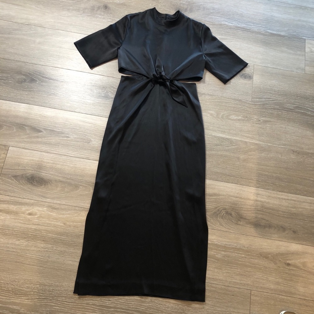 Nanushka Bhumi Satin Cutout Black Midi Dress Womens Size Black - Picture 2 of 10